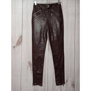 Asos Pants Ladies 4‎ Brown Faux Leather Skinny Leg Zipper Ankle